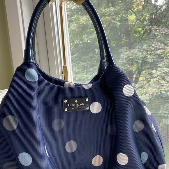 Kate Spade EUC Rare Park Row Karen Hobo Bag Navy Blue with Multicolored Dots - Picture 2 of 16